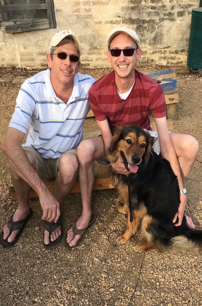 Blake, Daniel and their dog Missy at The Pour Haus. They're locals and recommended Ink State Park and the San Antonio Botanical Gardens; both were outstanding!