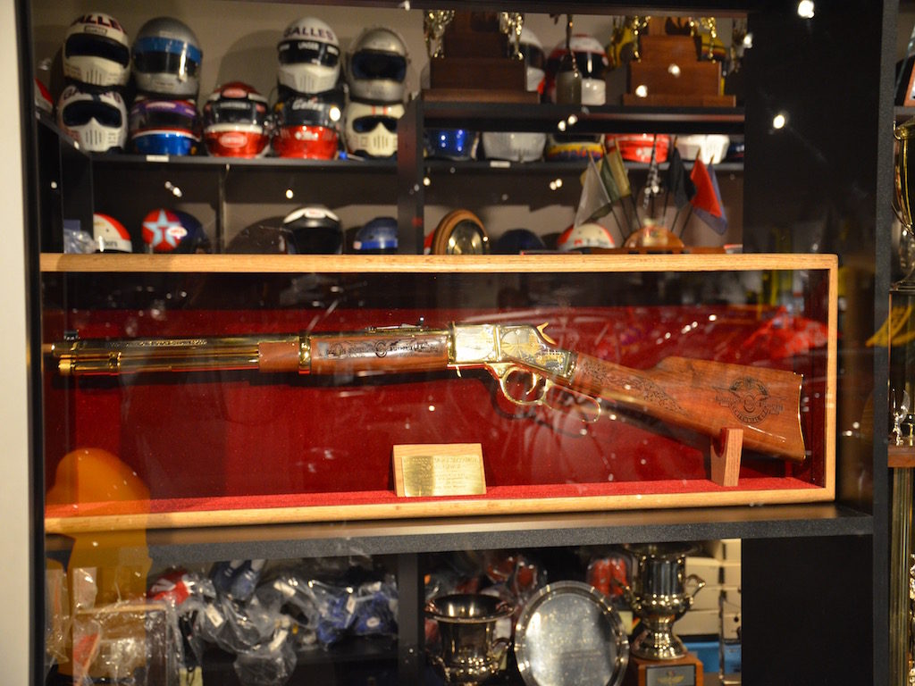 A custom rifle given to Al Sr. for an Indy win; check out the etchings; beautiful gun!