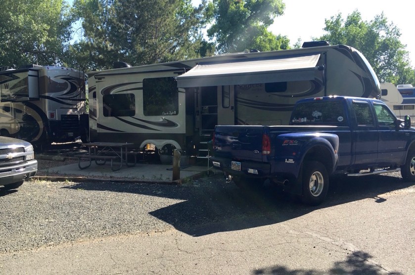 Our camp spot in Clear Creek rv Park, a Golden city park.